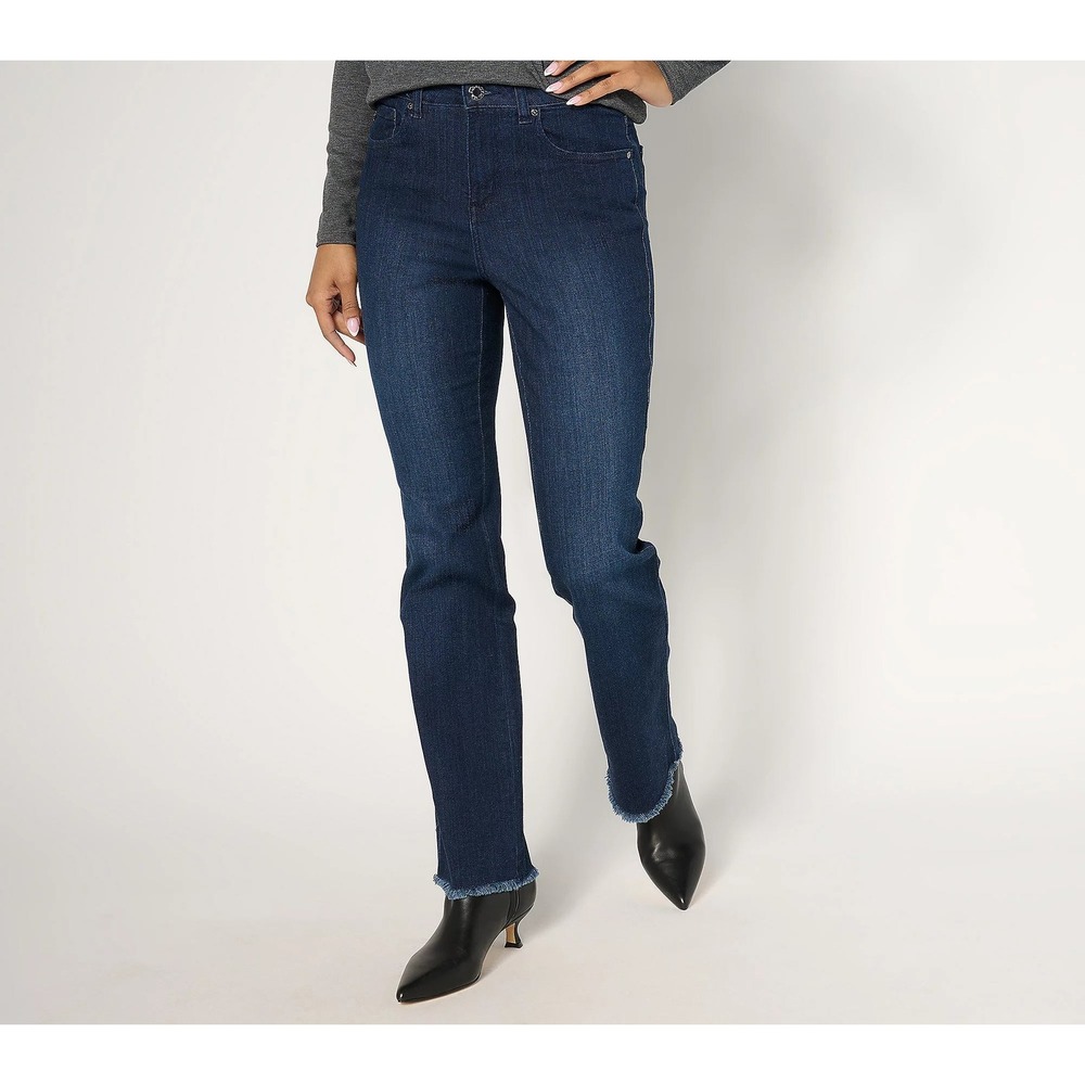 Belle by Kim Gravel Regular Primabelle Denim Frayed Baby Boot Jean Blue 24W